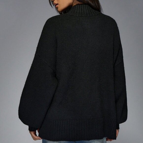 Black Casual Women's Knitted Button Drop Shoulder Long Sleeves Cardigan - Picture 2 of 6